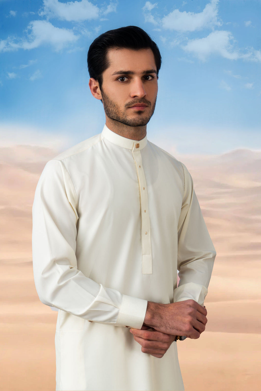 Elegant Kurta Shalwar with Minimalist Detailing - Cream Boski