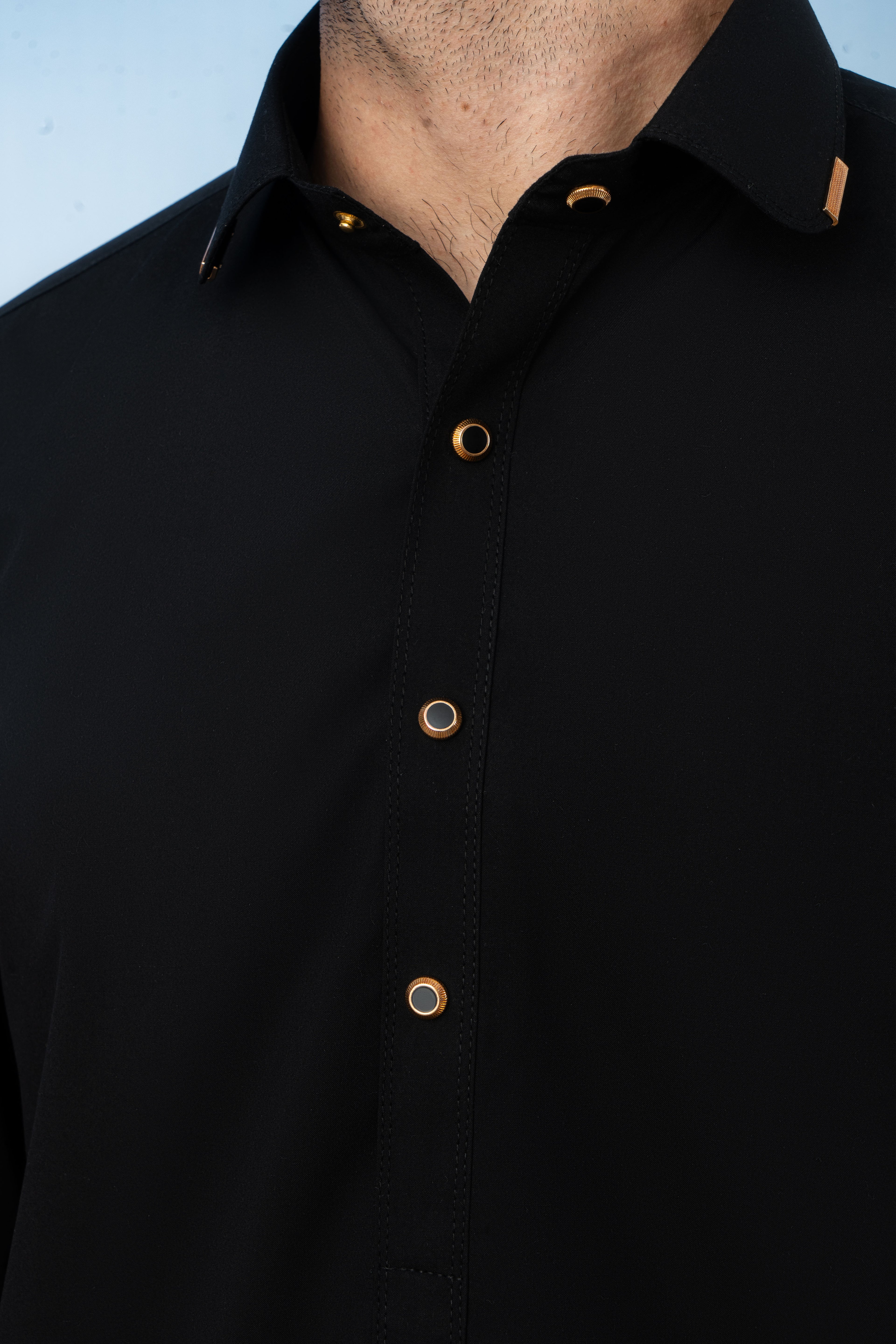 Sophisticated Kameez Shalwar with Gold Button Detailing - Black