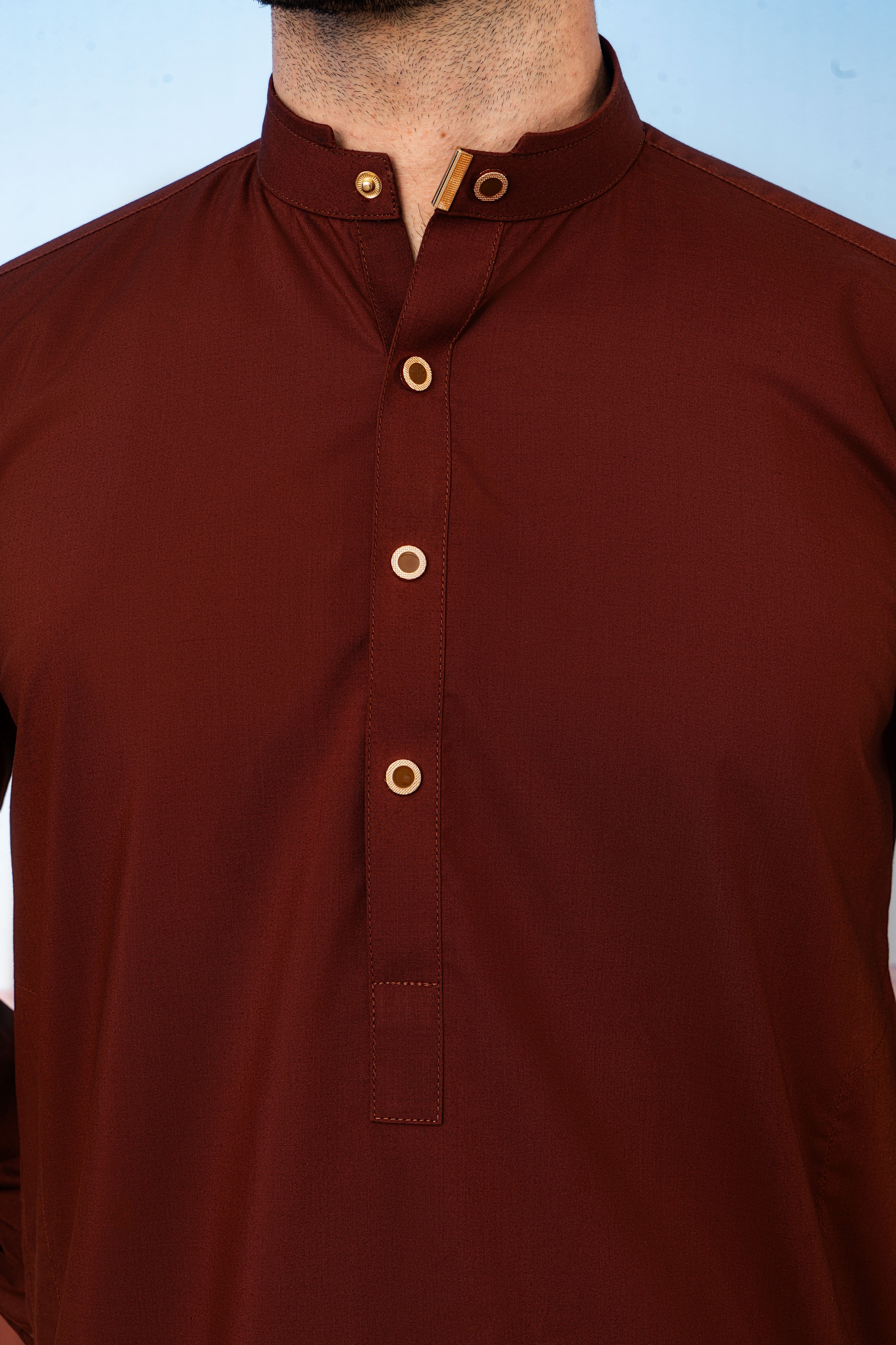 Classic Kurta Shalwar with Button Placket - Rust