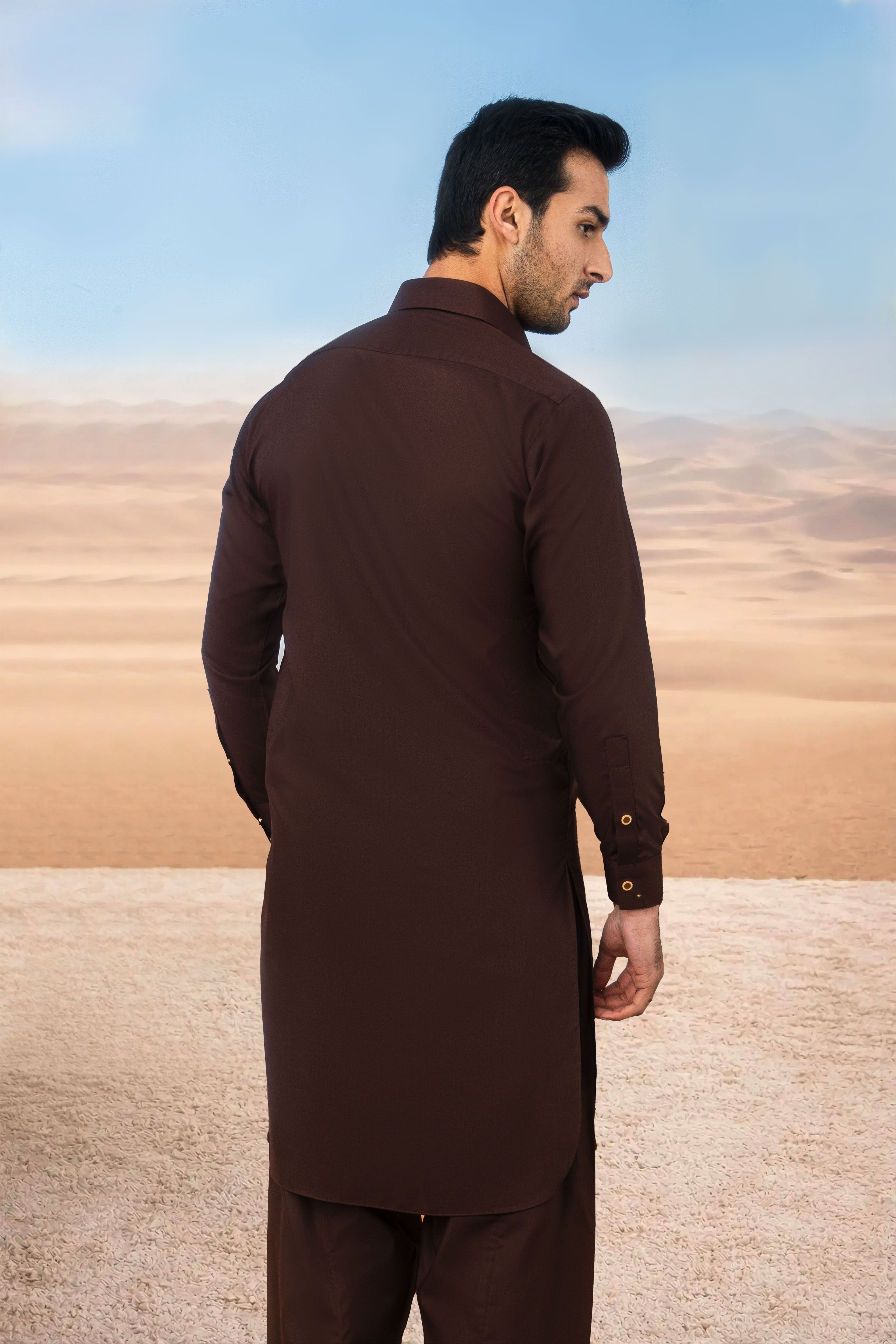 Classic Kameez Shalwar with Elegant Detailing - Chocolate Brown