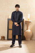 Classic Kurta Trouser with Embroidered Panel - Navy Blue