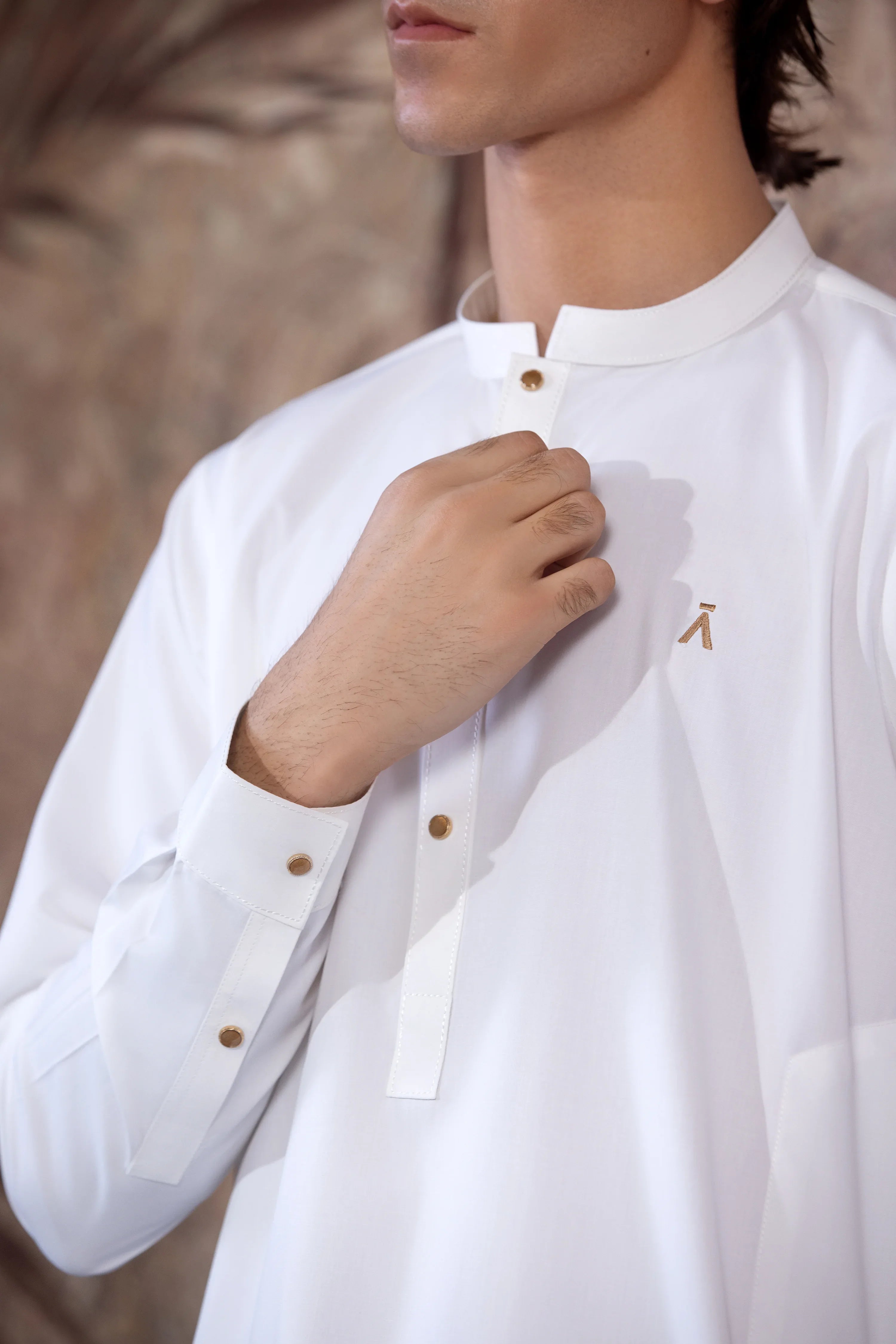 Stitched Blended Kurta Trouser With Copper Metal Buttons for Men - Off White
