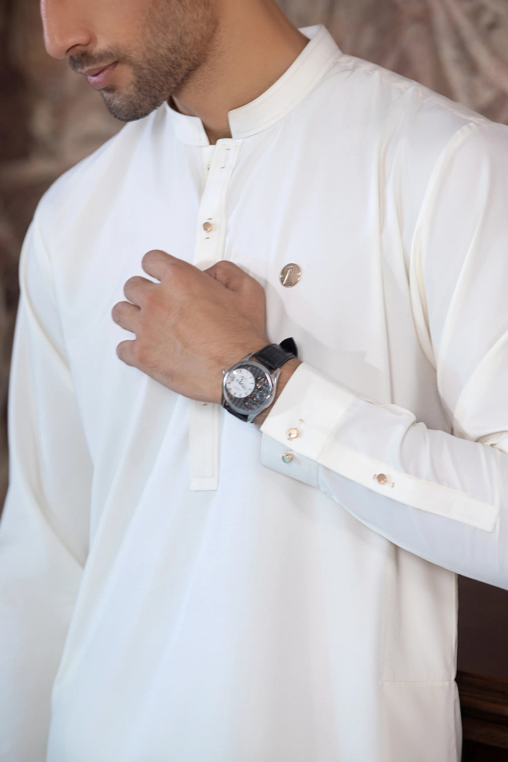 UnStitched Boski Premium Kurta Trouser With Golden Metal Buttons for Men - Cream