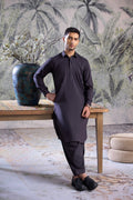 Stitched Collar Kameez Shalwar for Men - Charcoal Grey