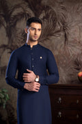 Stitched Golden Detailing Kurta Trouser With A MAN Badge for Men - Dark Blue