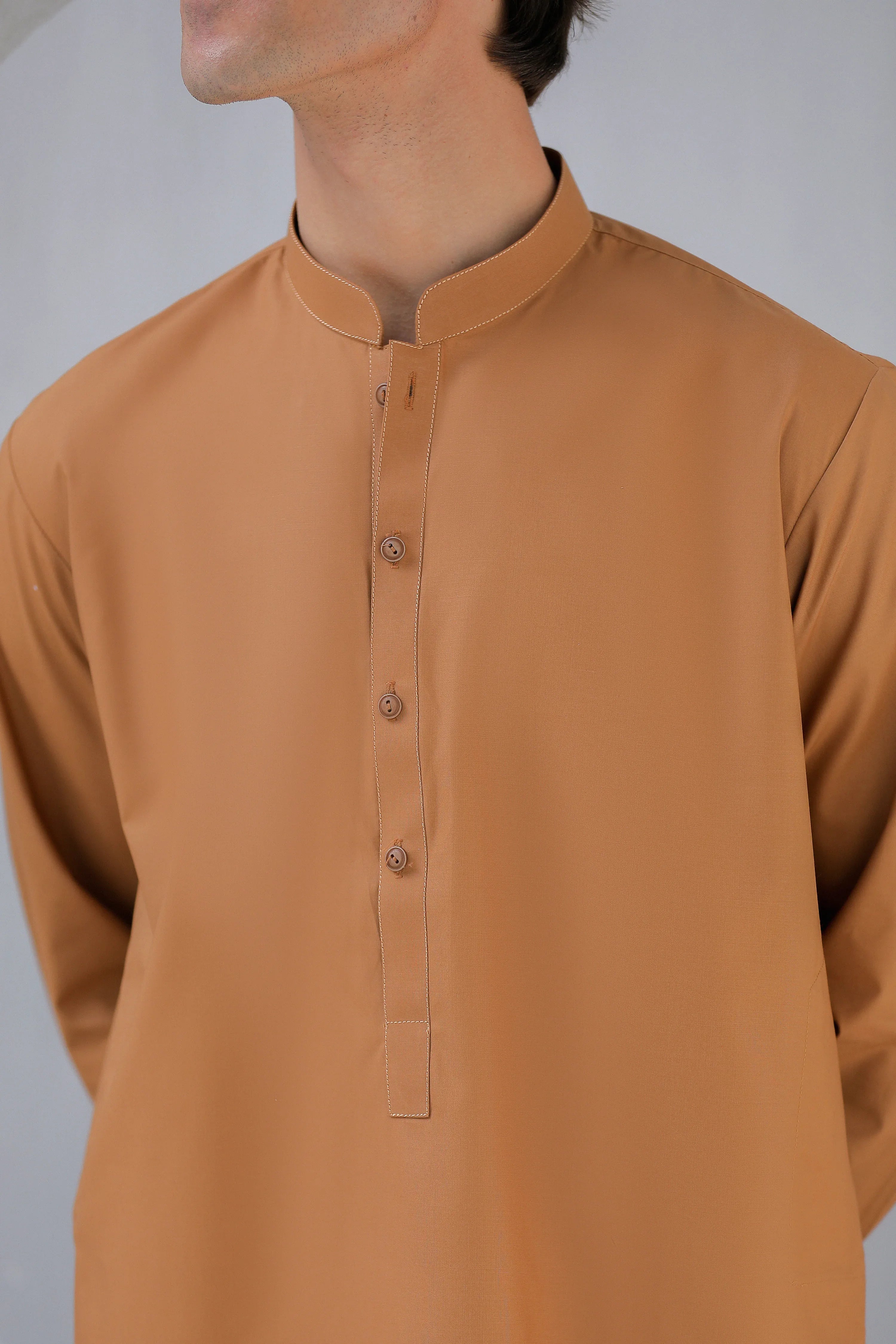 Stitched Kurta Trouser With Wood Buttons for Men - Dark Mustard