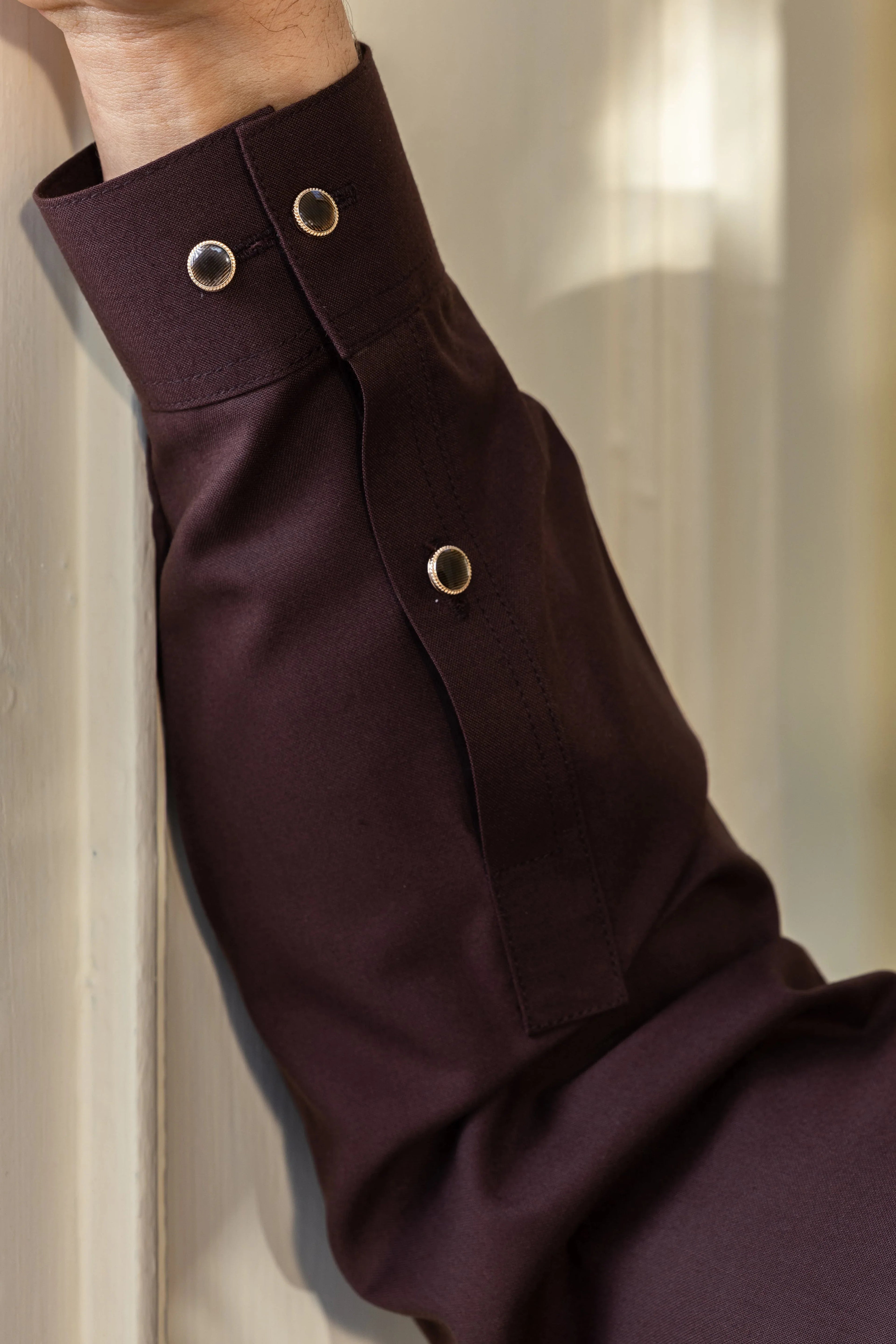 Stitched Premium Embroidered Kurta With Matching Trousers for Men - Dark Brown