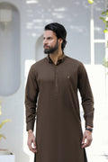 Stitched Signature Logo Shalwar Kameez With Golden Buttons for Men -  Chocolate