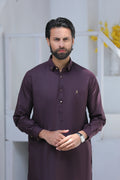 Stitched Signature Logo Shalwar Kameez With Golden Buttons for Men -  Dark Purple