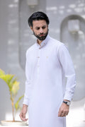 Stitched Signature Logo Shalwar Kameez With Golden Buttons for Men - Off White